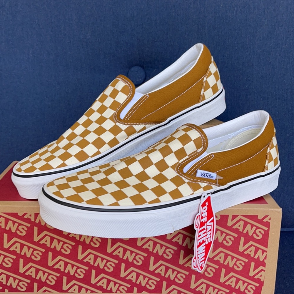 Vans Classic Slip-On Checkerboard Goldenbrown/True White MENS - Picture 6 of 16